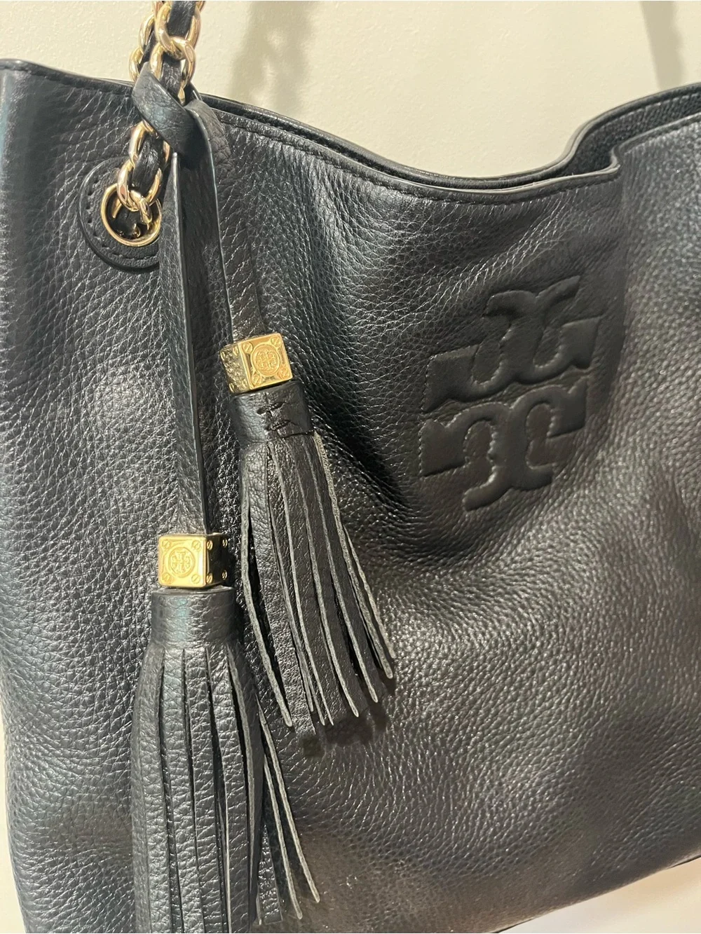 Tory Burch Black Leather Chain-Handle Shoulder Tote